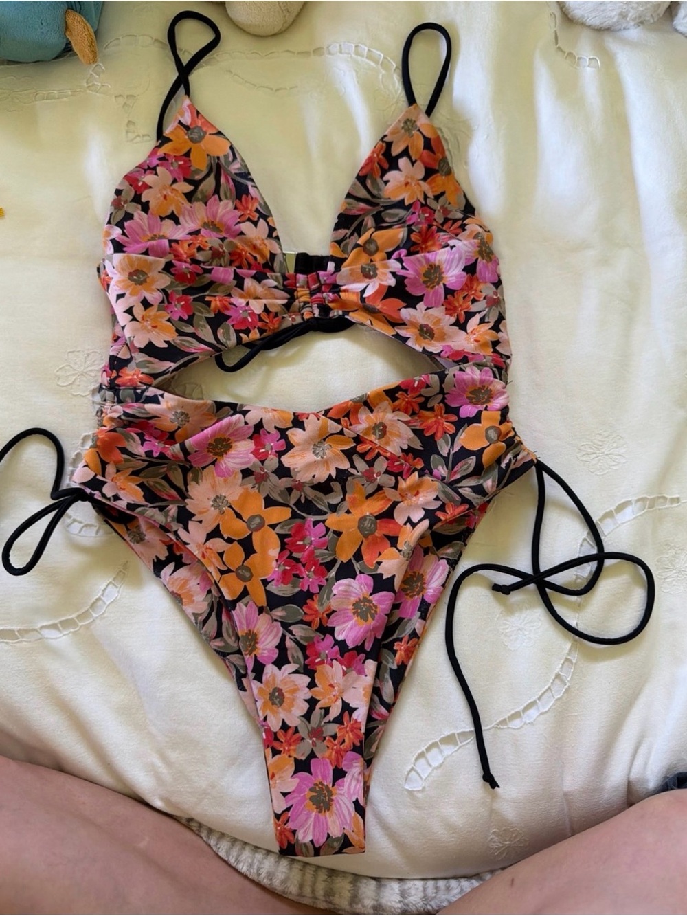 For Love & Lemons Floral One-Piece Swimsuit in Pink, Orange & Black